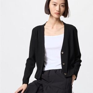 Uniqlo lounge SET black washable knit ribbed cardigan and pants S